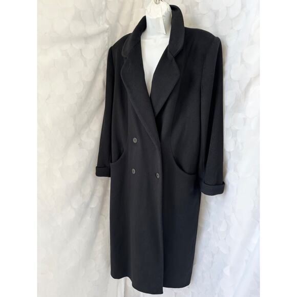Vintage 100% Wool Womans 16 Black X LONG Maxi Pea Coat John Weitz SPY Equestrian - Picture 3 of 13